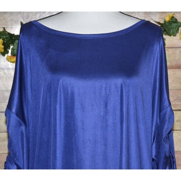 Jennifer Lopez Silky Blue Blouse Top Size XXL 3/4 Rushed Sleeve Career Night Out - Picture 2 of 9